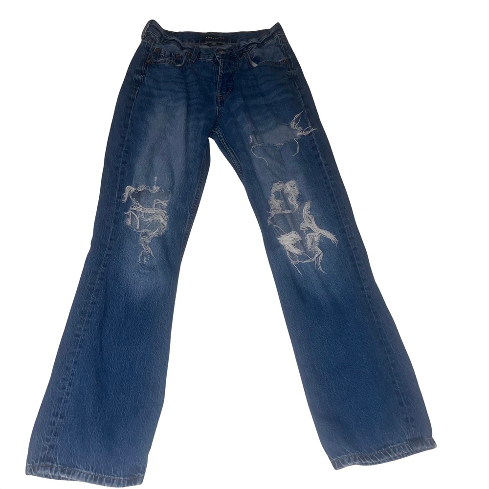 Aéropostale Y2K SOS‎ Baggy Jeans Women's Size 4 Reg Distressed Blue Denim